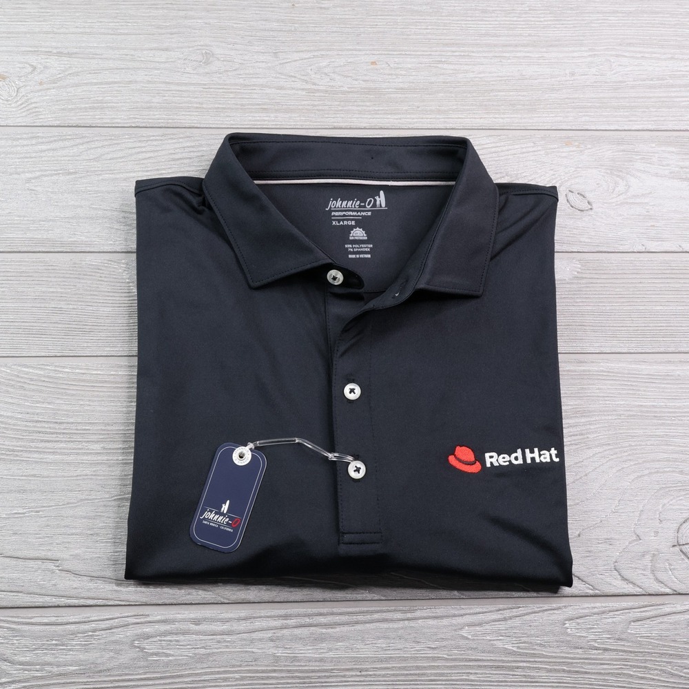 NWT Johnnie-O Performance Polo Men's XL Black Red Hat Logo Golf Shirt